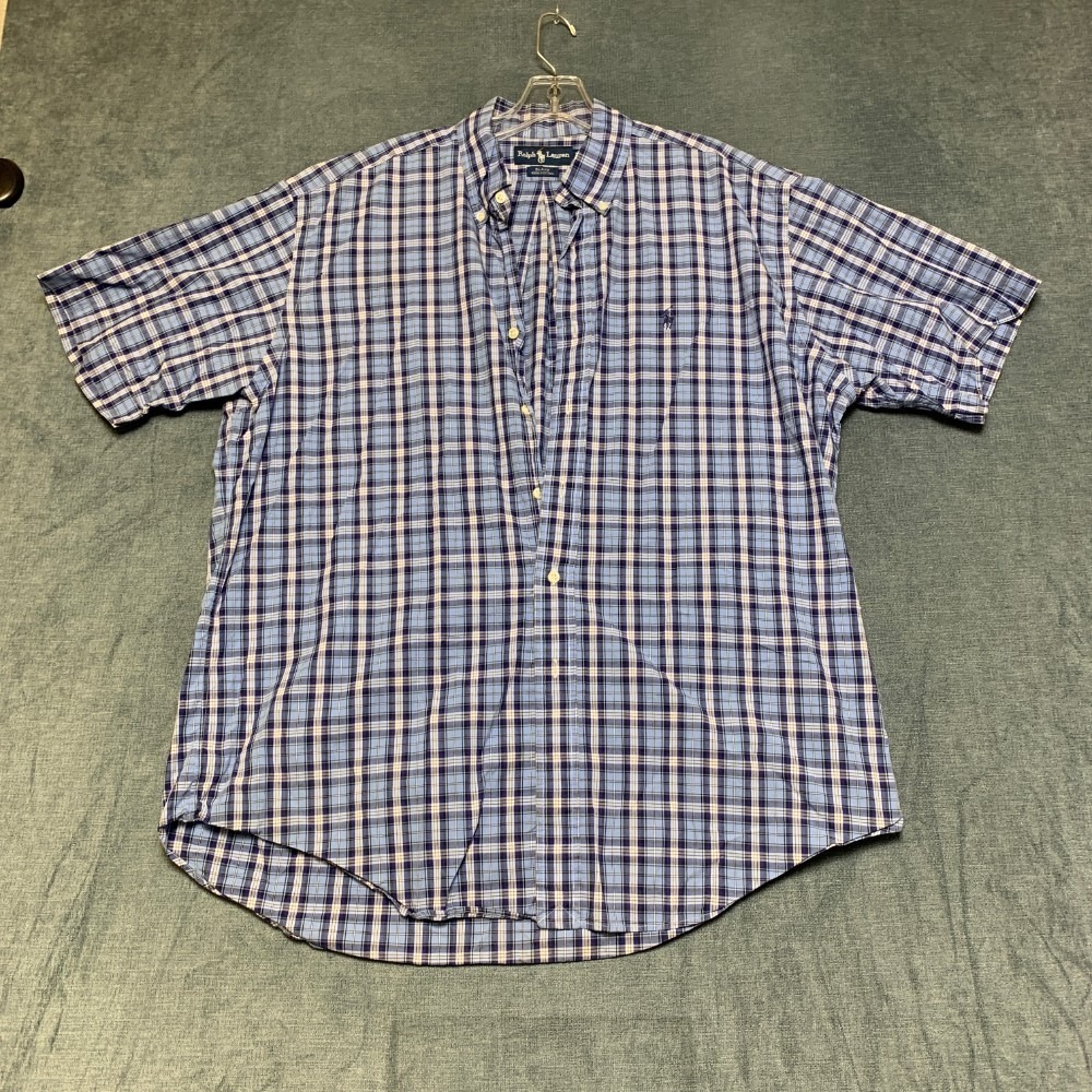 Ralph Lauren Blake Shirt Mens L Multicolor Plaid Cotton Short Sleeve Button Down